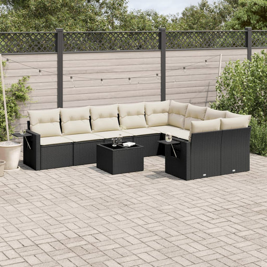 10-tlg. Garten-Sofagarnitur mit Kissen Schwarz Poly Rattan - Pazzar.ch