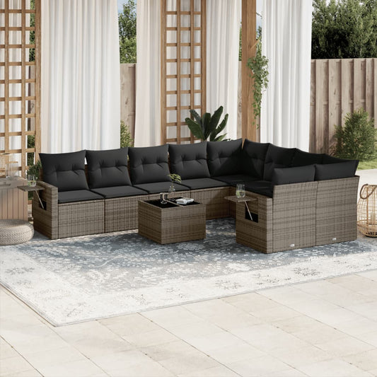 10-tlg. Garten-Sofagarnitur mit Kissen Grau Poly Rattan - Pazzar.ch