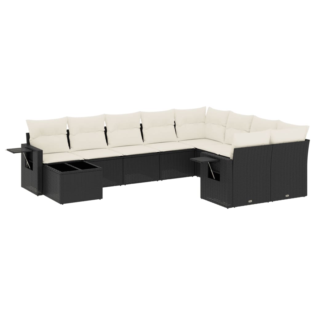 10-tlg. Garten-Sofagarnitur mit Kissen Schwarz Poly Rattan - Pazzar.ch