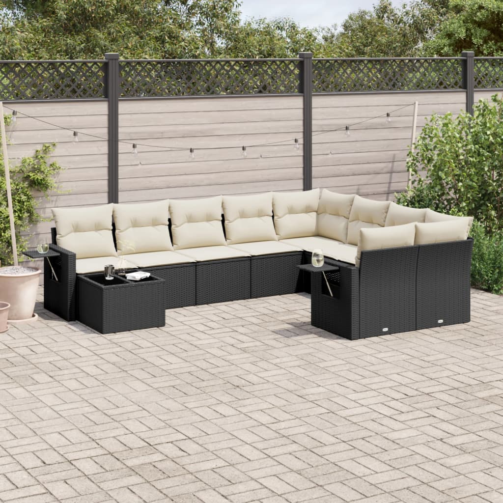 10-tlg. Garten-Sofagarnitur mit Kissen Schwarz Poly Rattan - Pazzar.ch