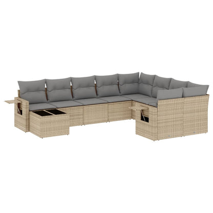 10-tlg. Garten-Sofagarnitur mit Kissen Beige Poly Rattan - Pazzar.ch