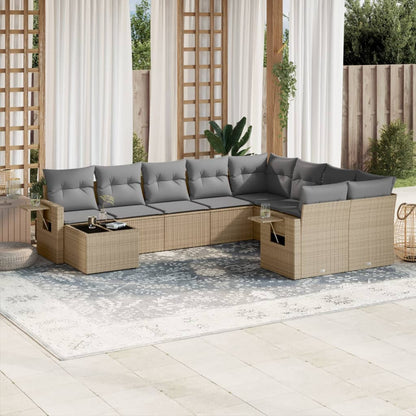 10-tlg. Garten-Sofagarnitur mit Kissen Beige Poly Rattan - Pazzar.ch