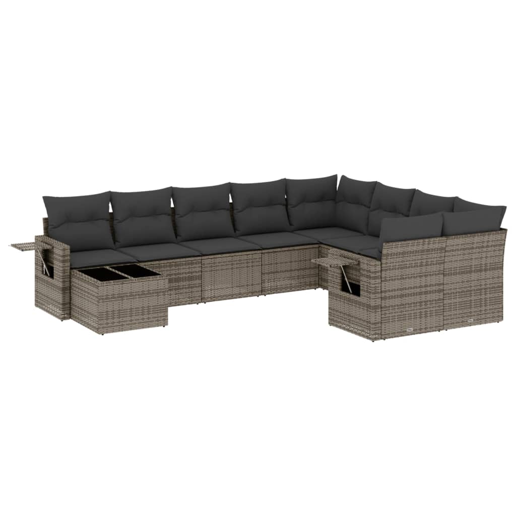 10-tlg. Garten-Sofagarnitur mit Kissen Grau Poly Rattan - Pazzar.ch