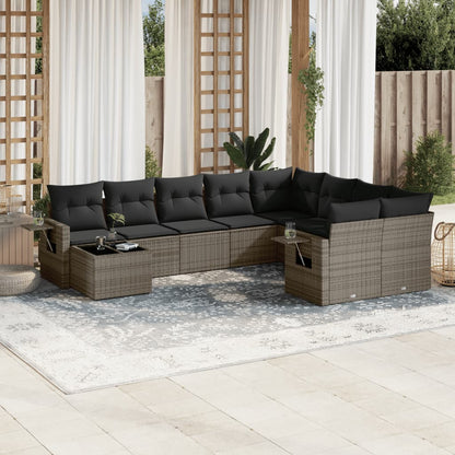 10-tlg. Garten-Sofagarnitur mit Kissen Grau Poly Rattan - Pazzar.ch