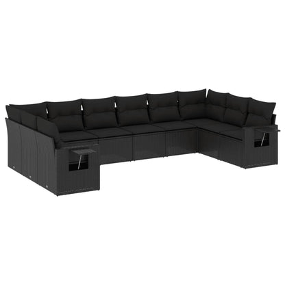 10-tlg. Garten-Sofagarnitur mit Kissen Schwarz Poly Rattan - Pazzar.ch