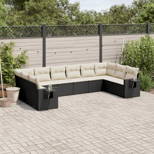 10-tlg. Garten-Sofagarnitur mit Kissen Schwarz Poly Rattan - Pazzar.ch