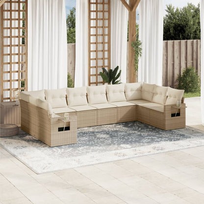 10-tlg. Garten-Sofagarnitur mit Kissen Beige Poly Rattan - Pazzar.ch