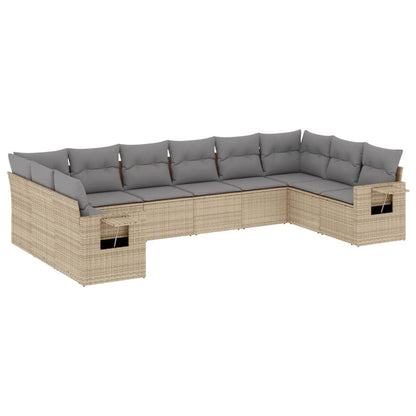 10-tlg. Garten-Sofagarnitur mit Kissen Beige Poly Rattan - Pazzar.ch