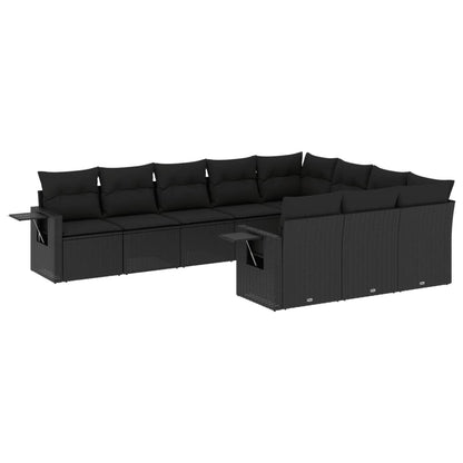 10-tlg. Garten-Sofagarnitur mit Kissen Schwarz Poly Rattan - Pazzar.ch