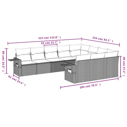 10-tlg. Garten-Sofagarnitur mit Kissen Schwarz Poly Rattan - Pazzar.ch