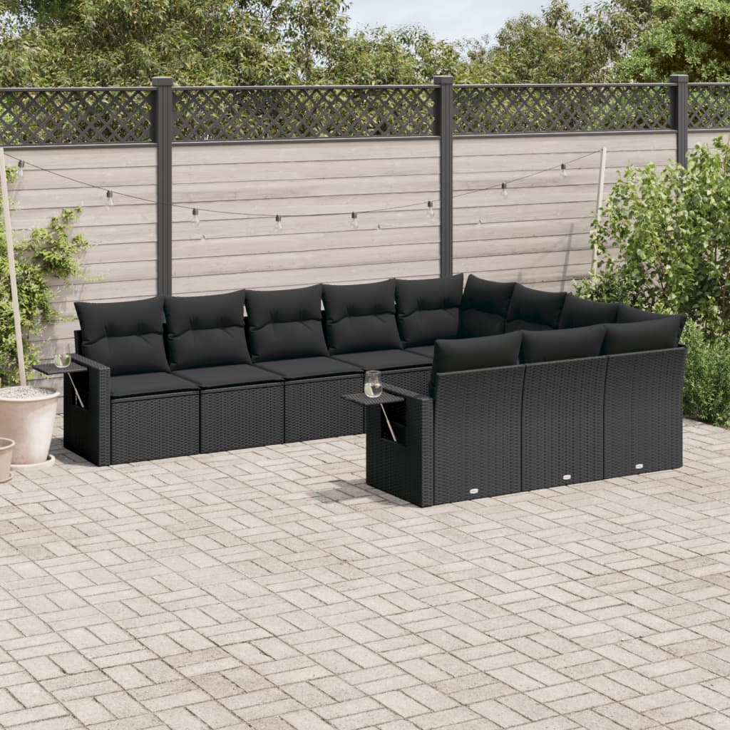 10-tlg. Garten-Sofagarnitur mit Kissen Schwarz Poly Rattan - Pazzar.ch