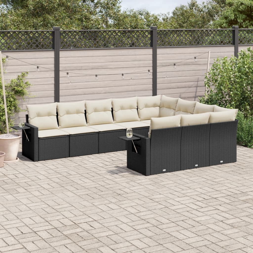 10-tlg. Garten-Sofagarnitur mit Kissen Schwarz Poly Rattan - Pazzar.ch