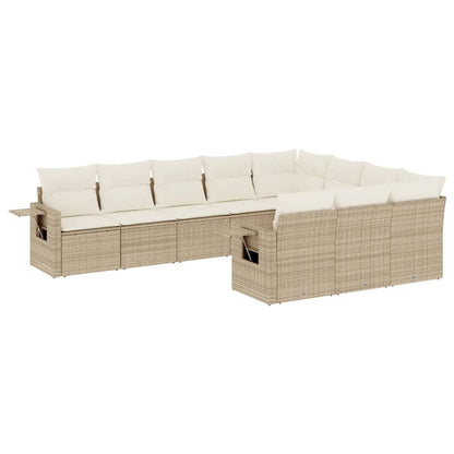 10-tlg. Garten-Sofagarnitur mit Kissen Beige Poly Rattan - Pazzar.ch