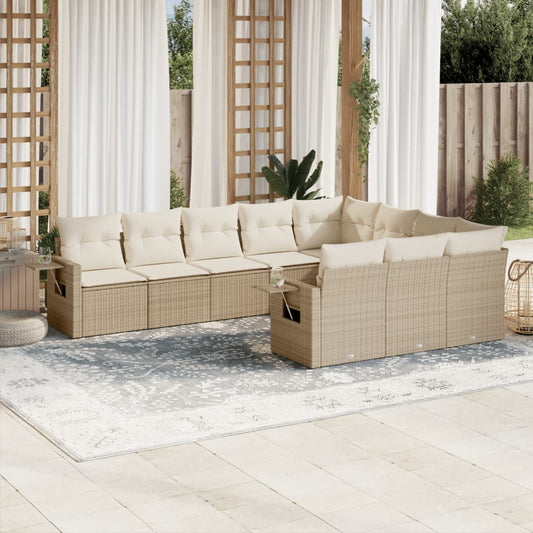 10-tlg. Garten-Sofagarnitur mit Kissen Beige Poly Rattan - Pazzar.ch