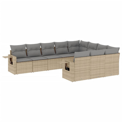 10-tlg. Garten-Sofagarnitur mit Kissen Beige Poly Rattan - Pazzar.ch