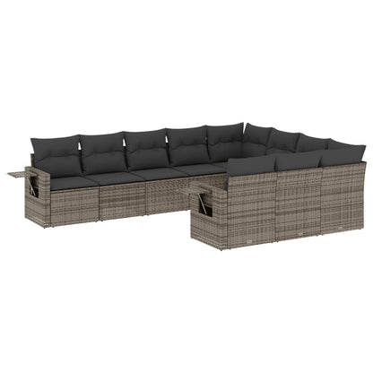 10-tlg. Garten-Sofagarnitur mit Kissen Grau Poly Rattan - Pazzar.ch