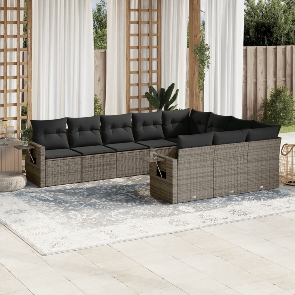 10-tlg. Garten-Sofagarnitur mit Kissen Grau Poly Rattan - Pazzar.ch