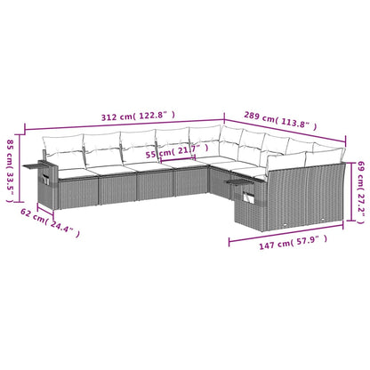 10-tlg. Garten-Sofagarnitur mit Kissen Schwarz Poly Rattan - Pazzar.ch