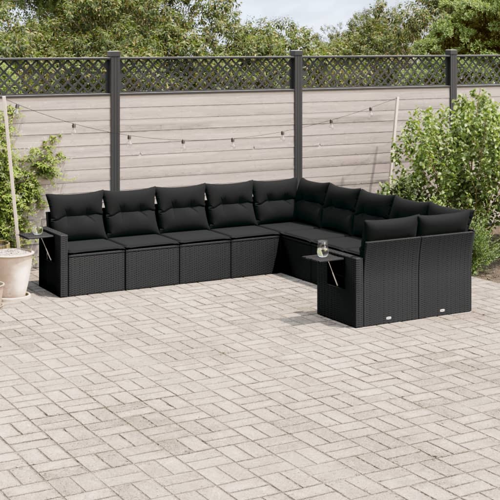 10-tlg. Garten-Sofagarnitur mit Kissen Schwarz Poly Rattan - Pazzar.ch