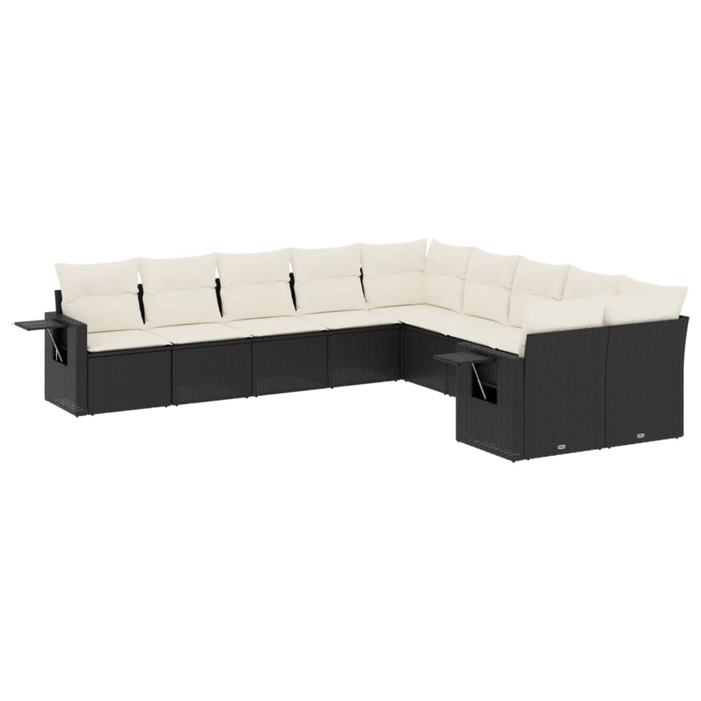 10-tlg. Garten-Sofagarnitur mit Kissen Schwarz Poly Rattan - Pazzar.ch