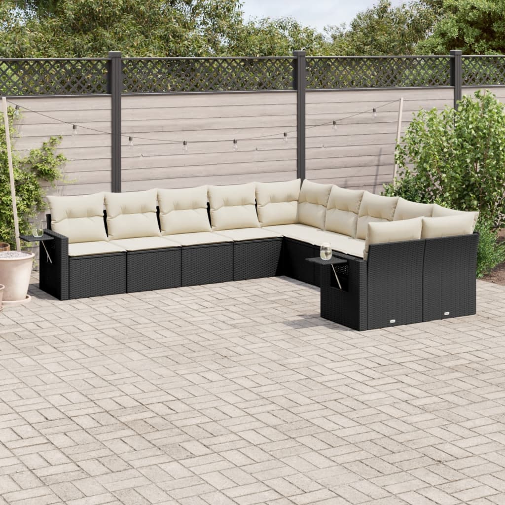 10-tlg. Garten-Sofagarnitur mit Kissen Schwarz Poly Rattan - Pazzar.ch