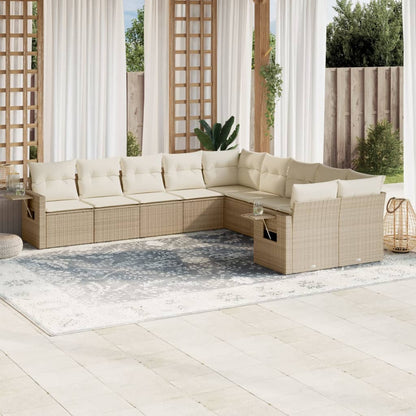 10-tlg. Garten-Sofagarnitur mit Kissen Beige Poly Rattan - Pazzar.ch