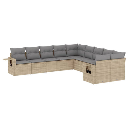 10-tlg. Garten-Sofagarnitur mit Kissen Beige Poly Rattan - Pazzar.ch