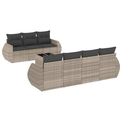 8-tlg. Garten-Sofagarnitur mit Kissen Hellgrau Poly Rattan - Pazzar.ch