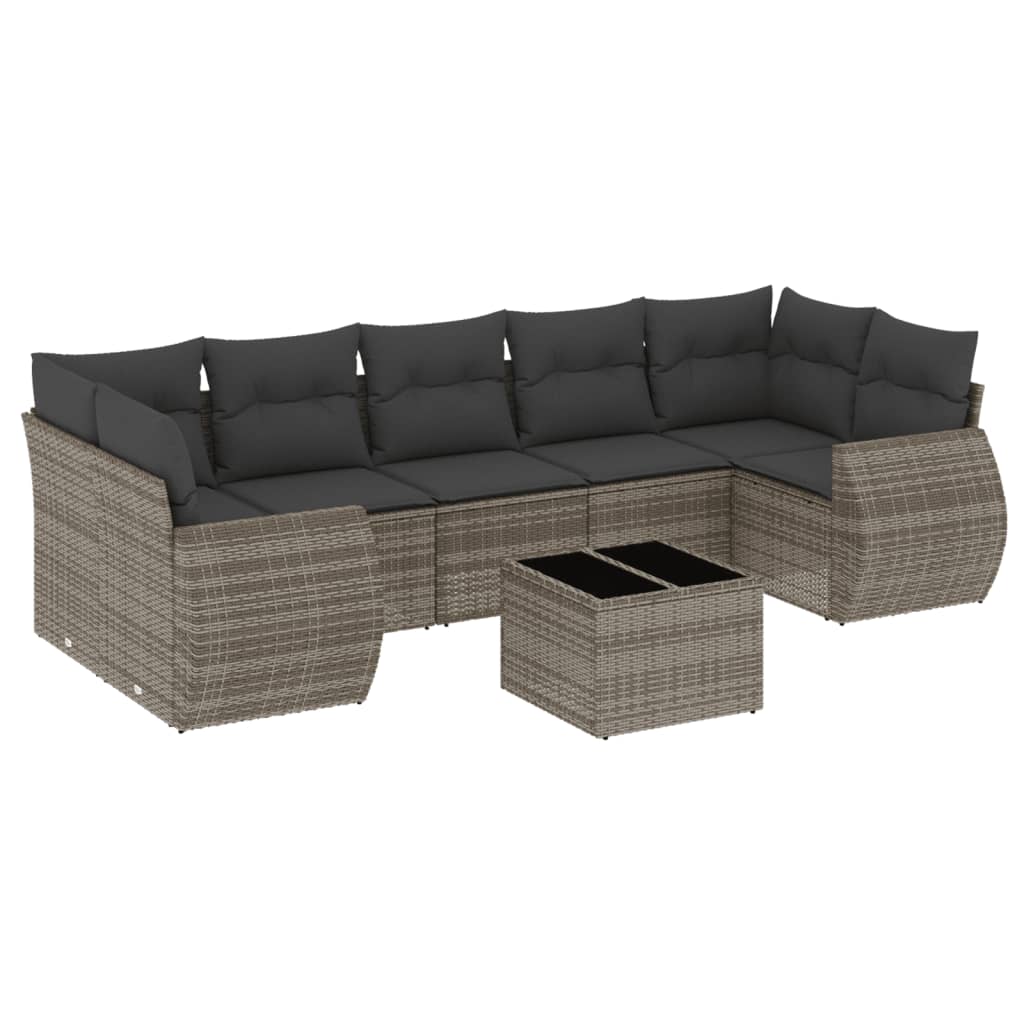8-tlg. Garten-Sofagarnitur mit Kissen Grau Poly Rattan - Pazzar.ch