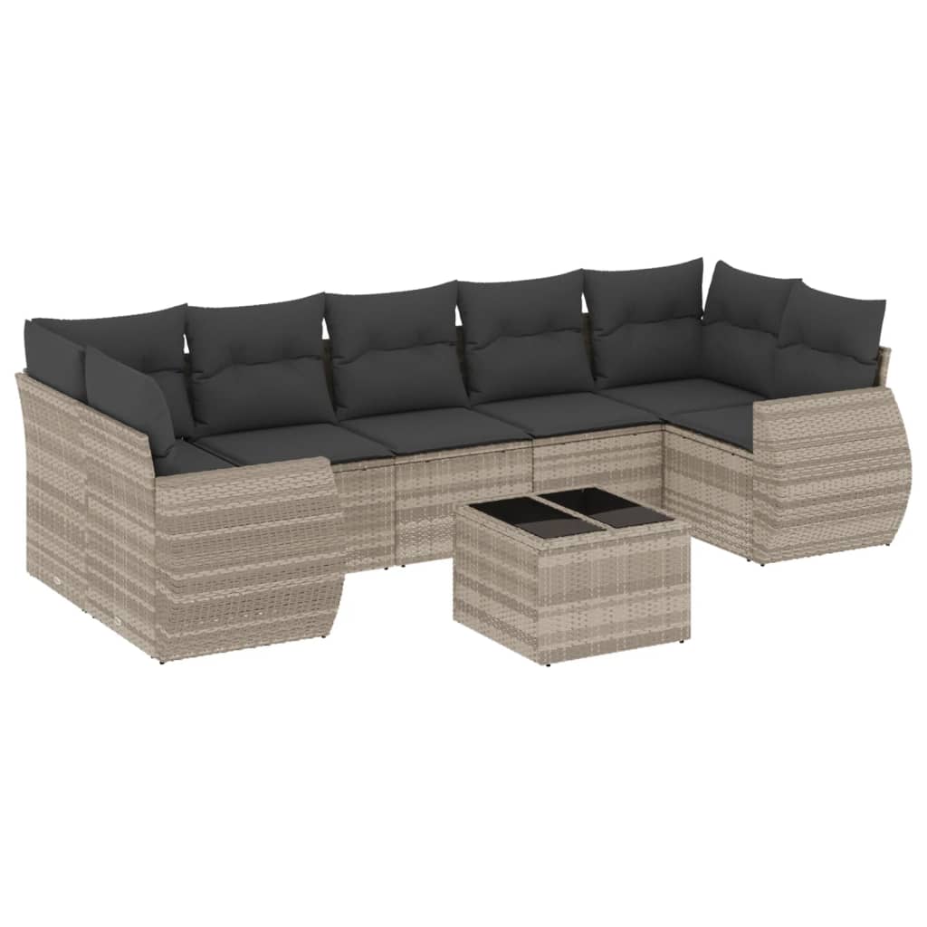 8-tlg. Garten-Sofagarnitur mit Kissen Hellgrau Poly Rattan - Pazzar.ch