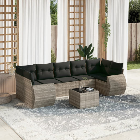 8-tlg. Garten-Sofagarnitur mit Kissen Hellgrau Poly Rattan - Pazzar.ch