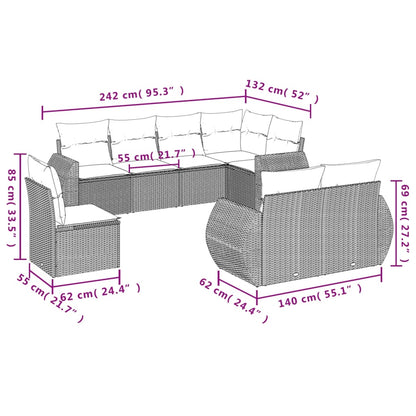 8-tlg. Garten-Sofagarnitur mit Kissen Hellgrau Poly Rattan - Pazzar.ch