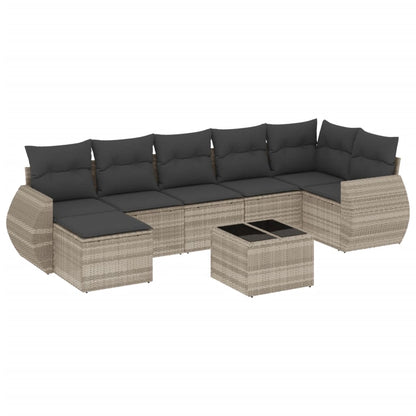 8-tlg. Garten-Sofagarnitur mit Kissen Hellgrau Poly Rattan - Pazzar.ch