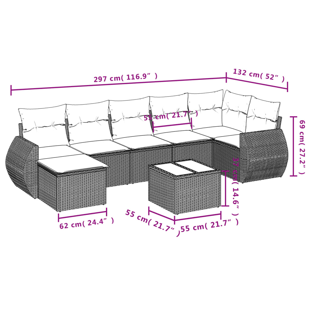 8-tlg. Garten-Sofagarnitur mit Kissen Hellgrau Poly Rattan - Pazzar.ch