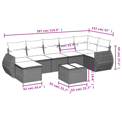 8-tlg. Garten-Sofagarnitur mit Kissen Hellgrau Poly Rattan - Pazzar.ch