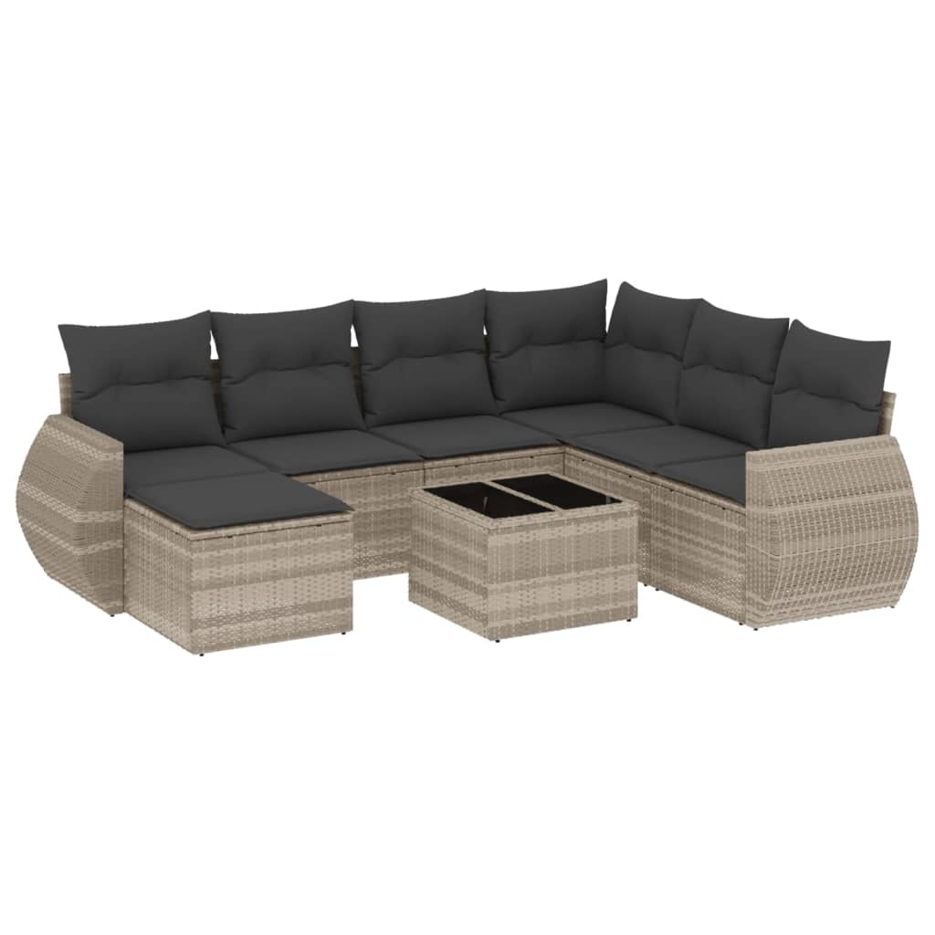 8-tlg. Garten-Sofagarnitur mit Kissen Hellgrau Poly Rattan - Pazzar.ch