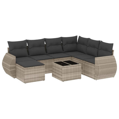 8-tlg. Garten-Sofagarnitur mit Kissen Hellgrau Poly Rattan - Pazzar.ch