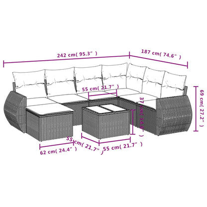 8-tlg. Garten-Sofagarnitur mit Kissen Hellgrau Poly Rattan - Pazzar.ch