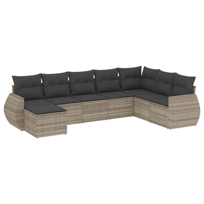 8-tlg. Garten-Sofagarnitur mit Kissen Hellgrau Poly Rattan - Pazzar.ch
