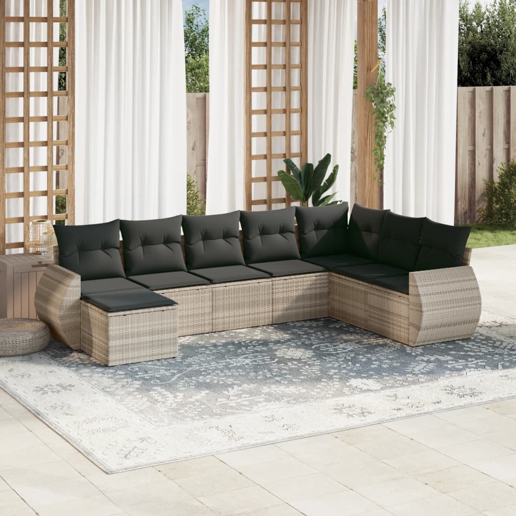 8-tlg. Garten-Sofagarnitur mit Kissen Hellgrau Poly Rattan - Pazzar.ch