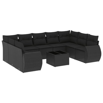 10-tlg. Garten-Sofagarnitur mit Kissen Schwarz Poly Rattan - Pazzar.ch