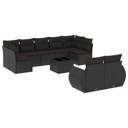 10-tlg. Garten-Sofagarnitur mit Kissen Schwarz Poly Rattan - Pazzar.ch