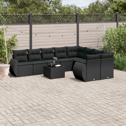 10-tlg. Garten-Sofagarnitur mit Kissen Schwarz Poly Rattan - Pazzar.ch