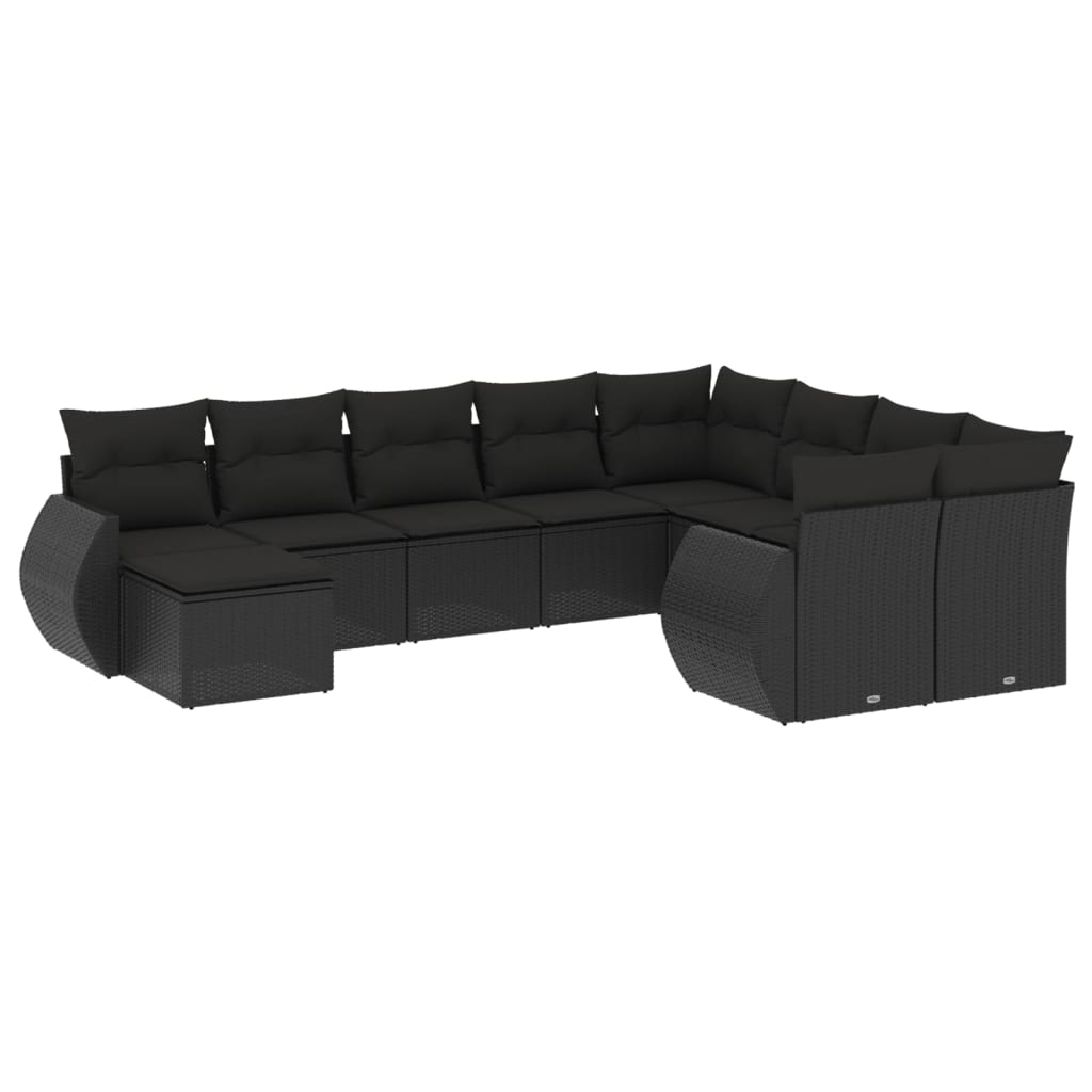 10-tlg. Garten-Sofagarnitur mit Kissen Schwarz Poly Rattan - Pazzar.ch