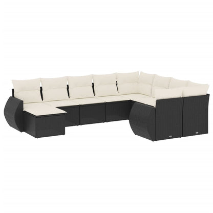 10-tlg. Garten-Sofagarnitur mit Kissen Schwarz Poly Rattan - Pazzar.ch