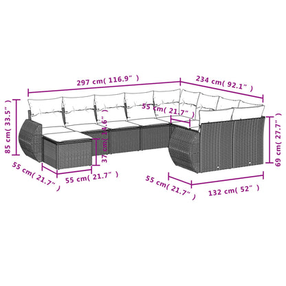 10-tlg. Garten-Sofagarnitur mit Kissen Hellgrau Poly Rattan - Pazzar.ch