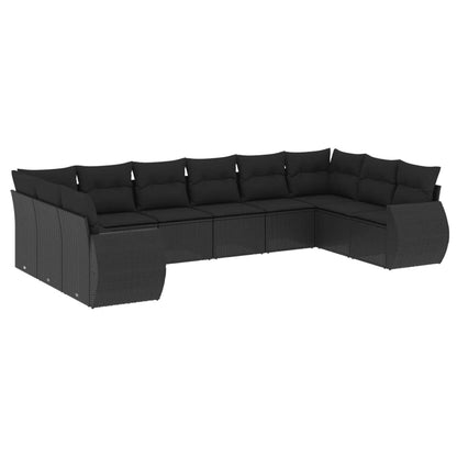 10-tlg. Garten-Sofagarnitur mit Kissen Schwarz Poly Rattan - Pazzar.ch