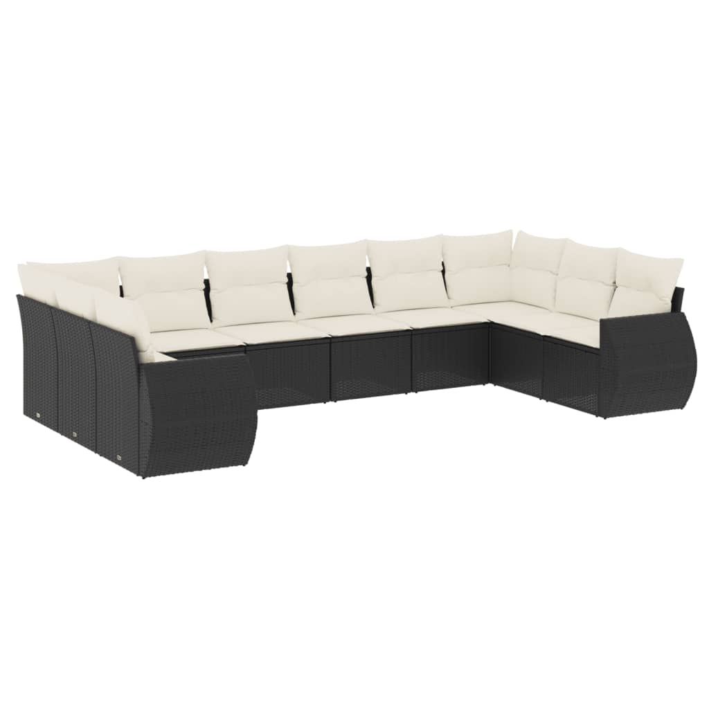 10-tlg. Garten-Sofagarnitur mit Kissen Schwarz Poly Rattan - Pazzar.ch