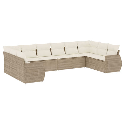 10-tlg. Garten-Sofagarnitur mit Kissen Beige Poly Rattan - Pazzar.ch