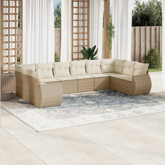 10-tlg. Garten-Sofagarnitur mit Kissen Beige Poly Rattan - Pazzar.ch